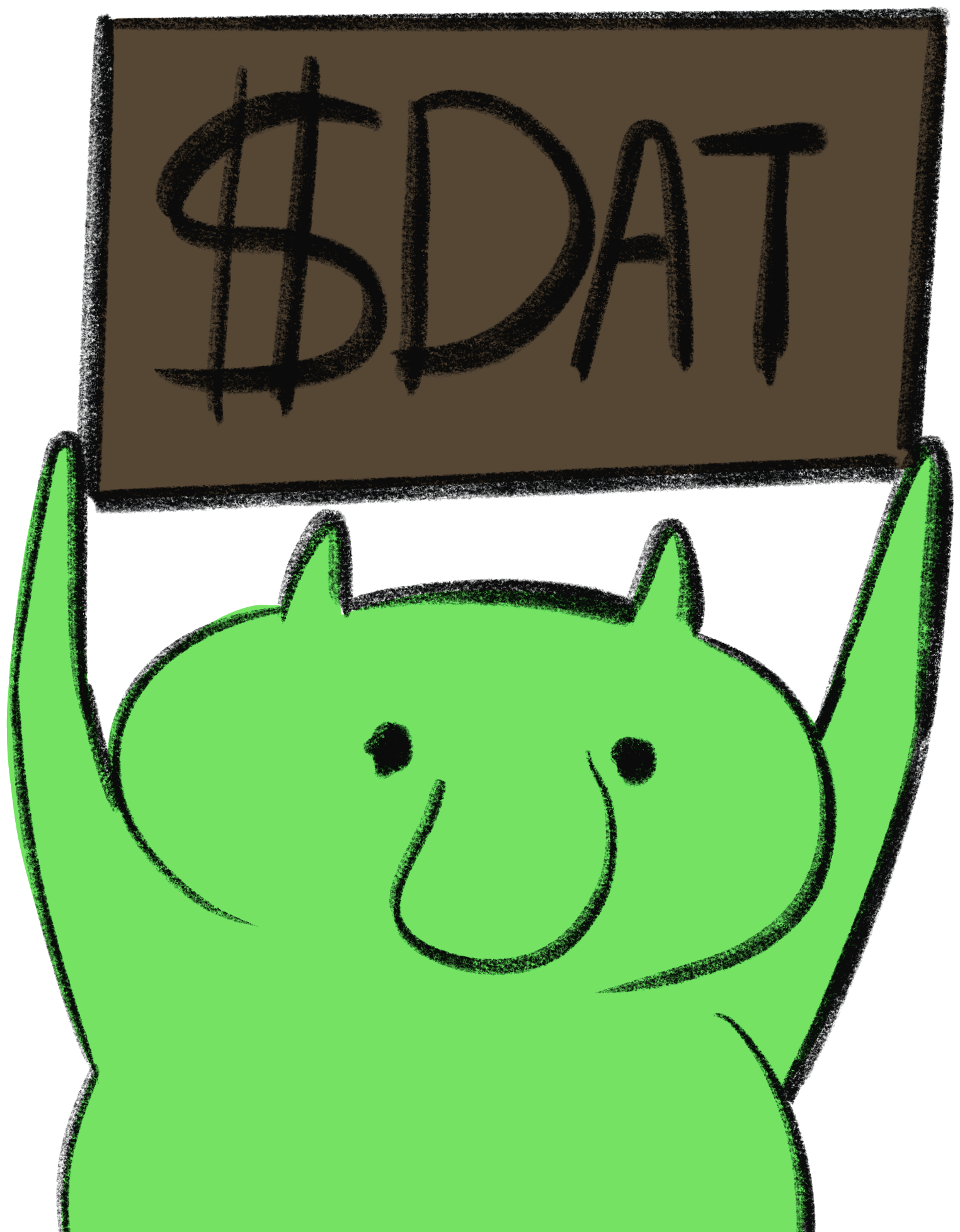 $DAT mascot holding sign